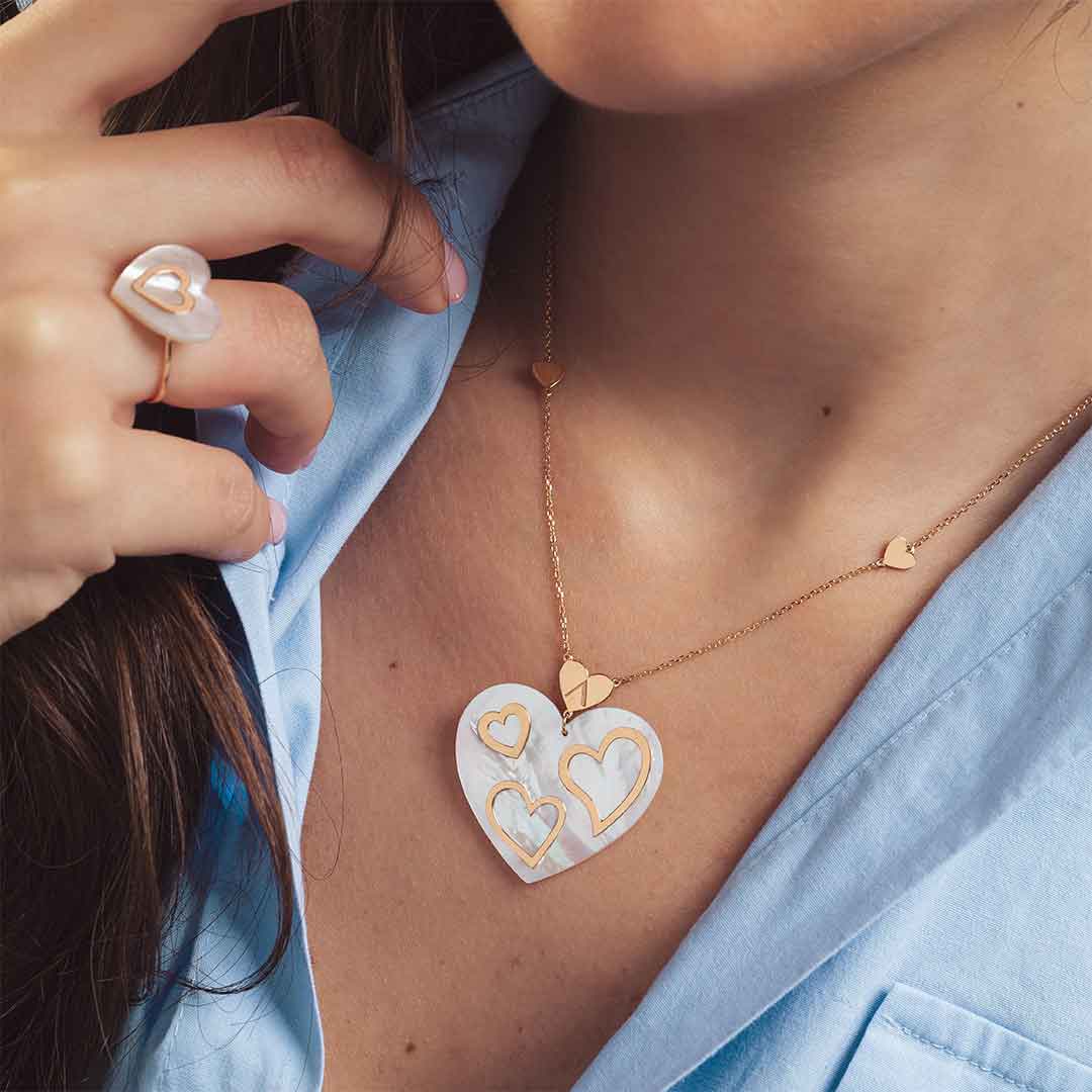 Imperial Heart Mother Of Pearl Three Hearts Necklace