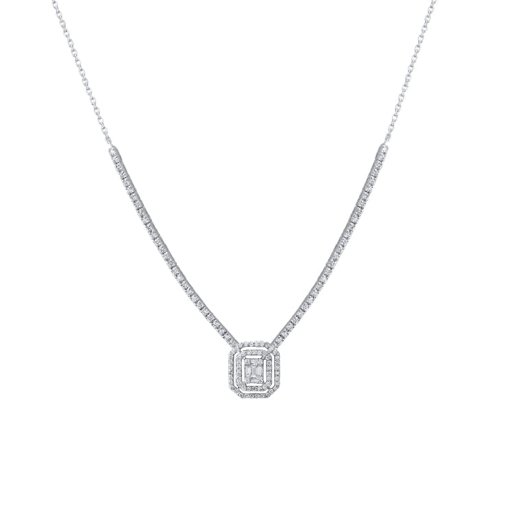 EMERALD SHAP DOUBLE HALO V NECKLACE