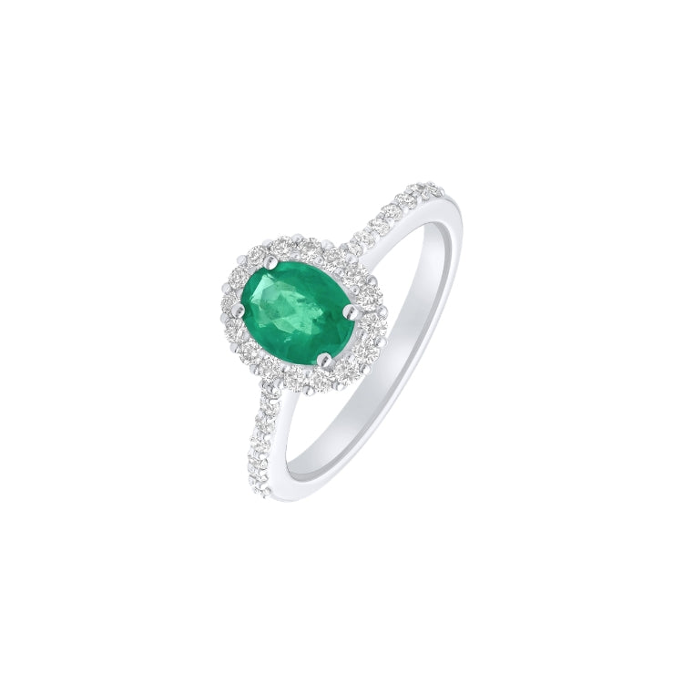 EMERALD WITH HALO AND SIDE DIAMOND