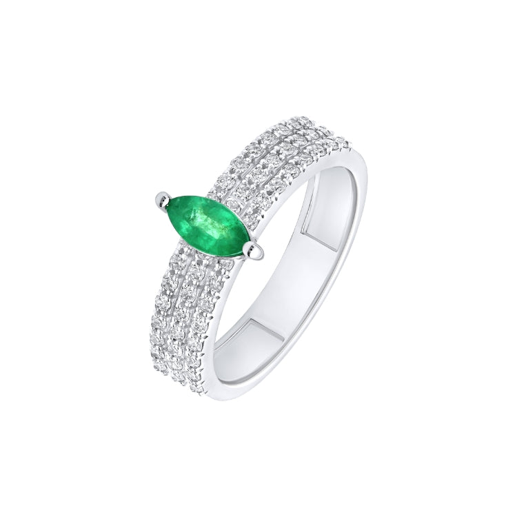 TRIPLE ROW DIAMOND WITH EMERALD RING