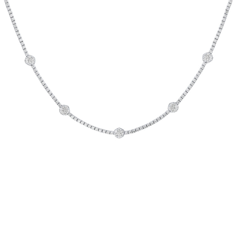 TENNIS NECKLACE WITH FLOWER ILLUSION STUDS