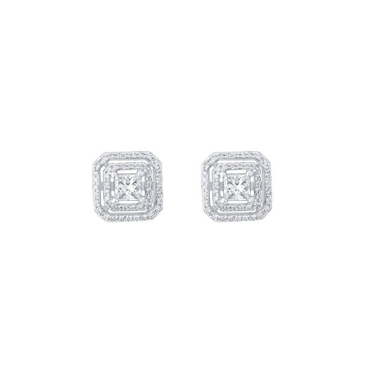 PRINCESS CUT DOUBLE HALO EARRINGS