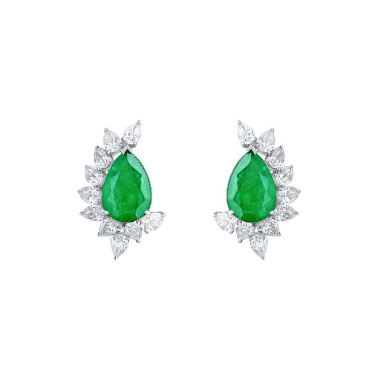 PEAR EMERALD WITH DIAMOND EARRINGS