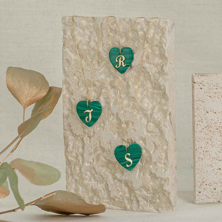 Imperial Heart Letter Malachite Necklace