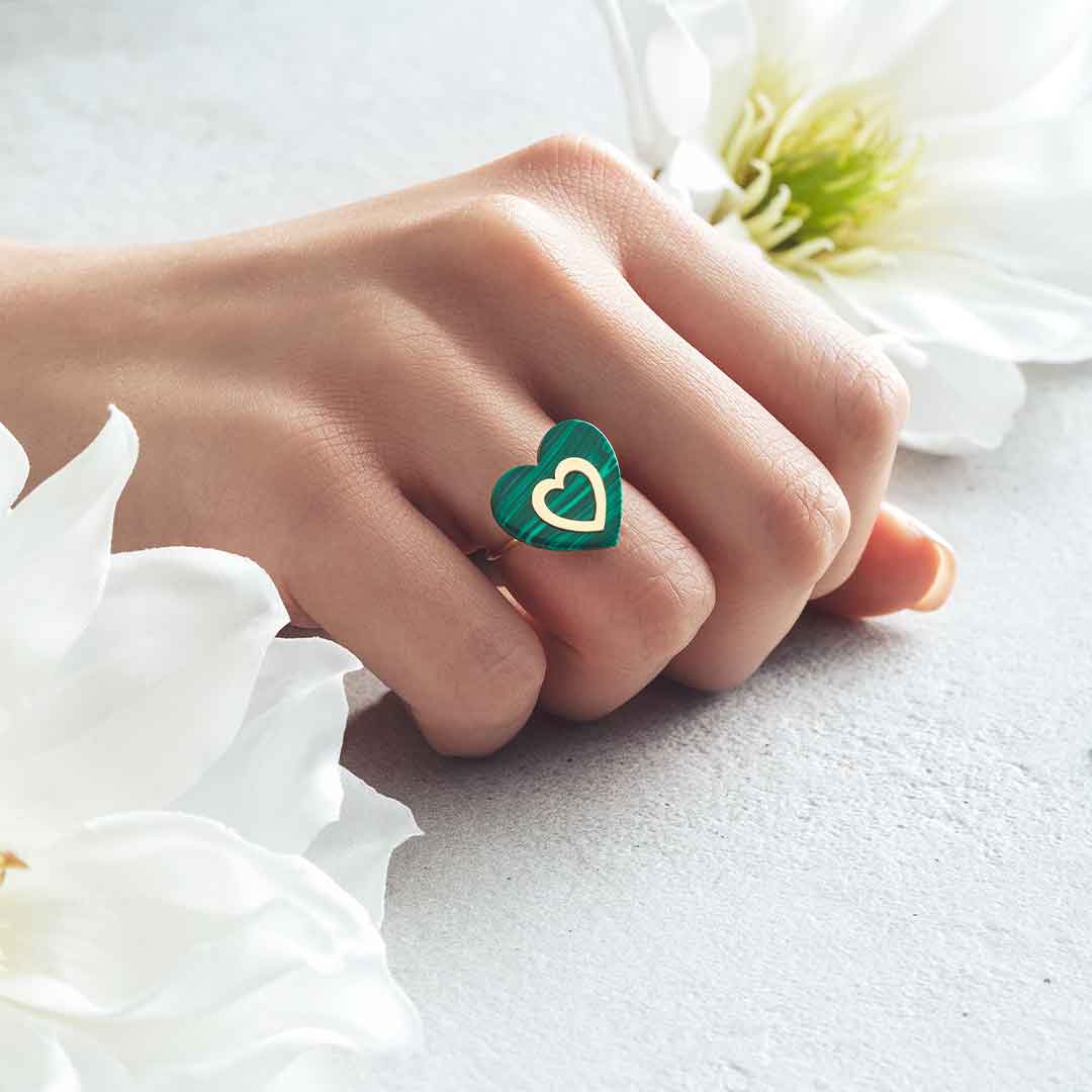 Imperial Heart Malachite Yellow Gold Ring
