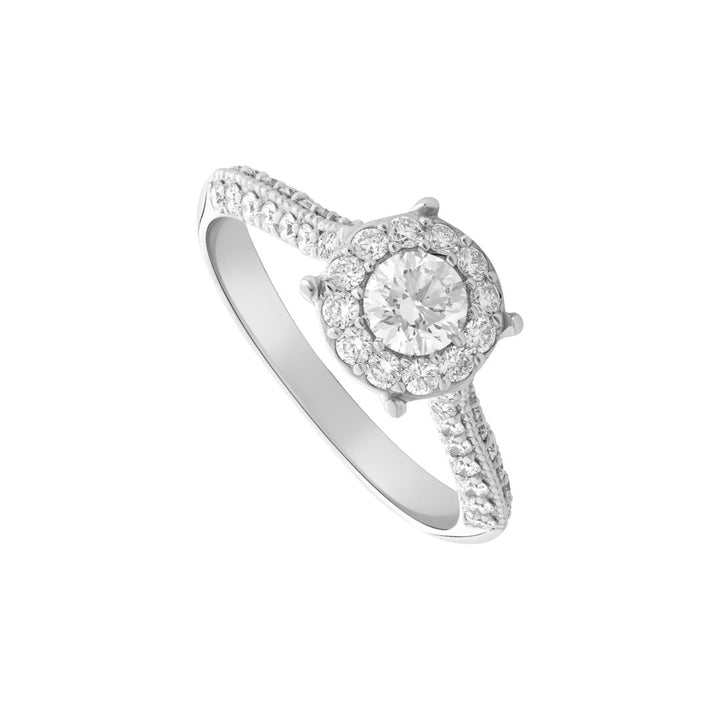 Solitaire Round Shape with Halo and Side Diamond