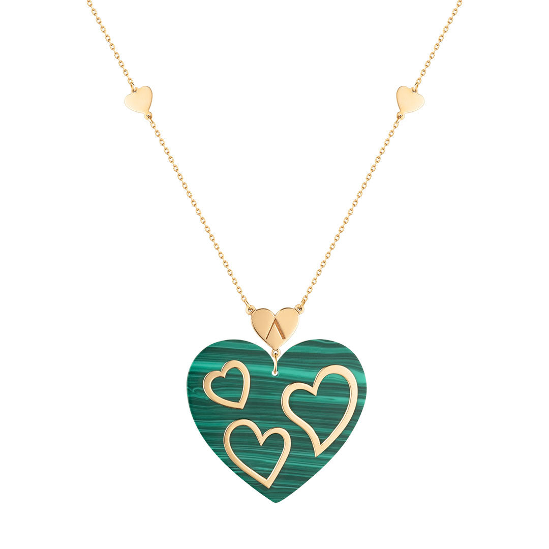 Imperial Heart Malachite Three Hearts Necklace