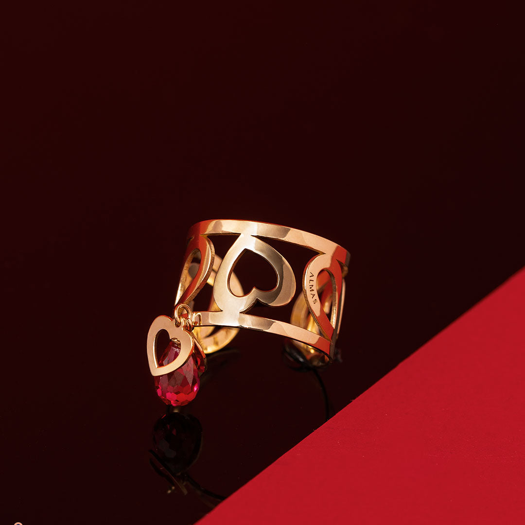 Pavona Red Stone Heart Shape Ring