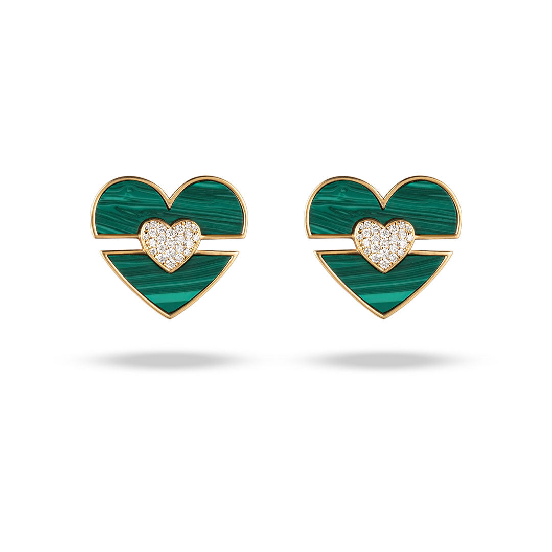 Imperial Heart Malachite Diamond Earrings